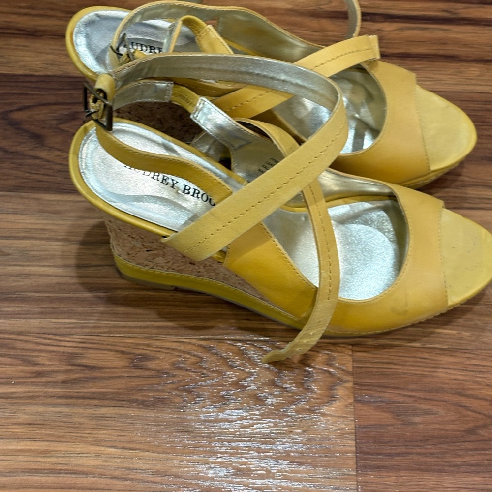 Audrey Brooke Mustard Wedge Heels